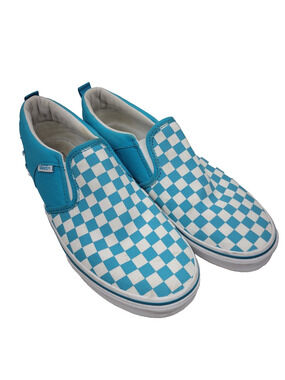 Vans Women's Shoes ''Classic Slip-On" (Checkerboard) - Caribbean Sea Size 5.5